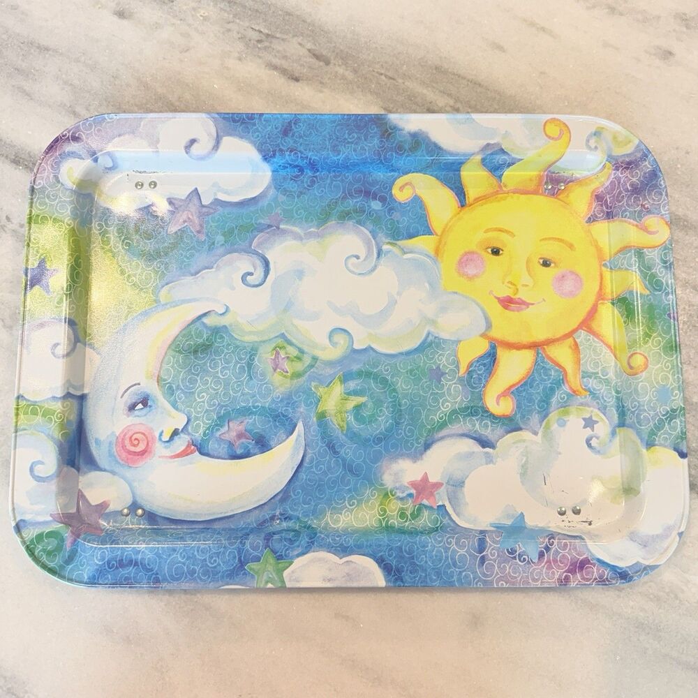VTG 90s Fold Up Celestial Sun Moon Clouds Metal Floor Lap TV Food Tray